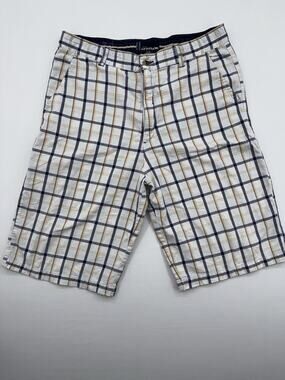 DNM Attitude Jorts Y2K Shorts Mens Size 36 blue YellowWhite Plaid Flat Front